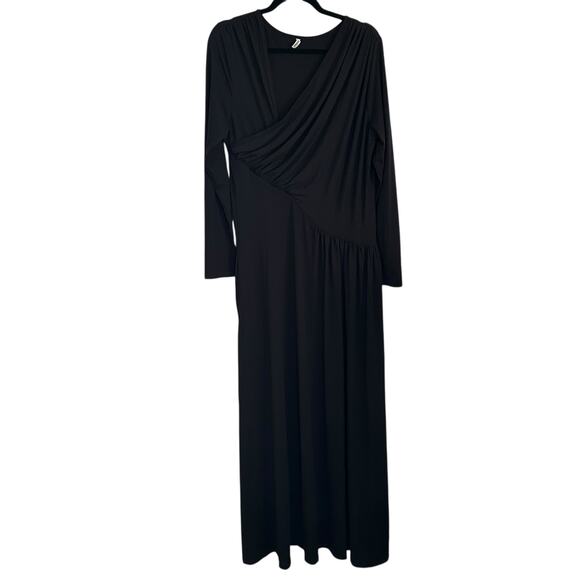 Halara Black Maxi Dress XL – Asymmetric Neck Long Sleeve Flowy w/ Pockets NWOT - Picture 1 of 6